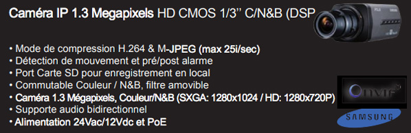 Caméra IP 1.3 Megapixels HD CMOS 1/3’’ C/N&B (DSP) SNB5000P